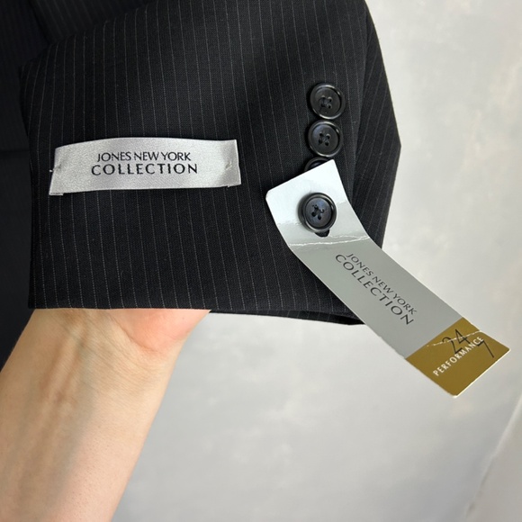 Jones New York Collection size 44L blazer 100% worsted wool black striped NEW - Picture 5 of 14
